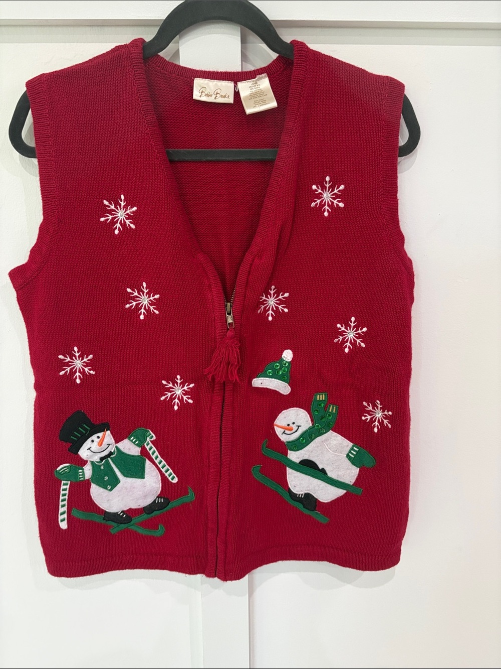 Bobbie Brooks Red Holiday Snowman Zip Vest